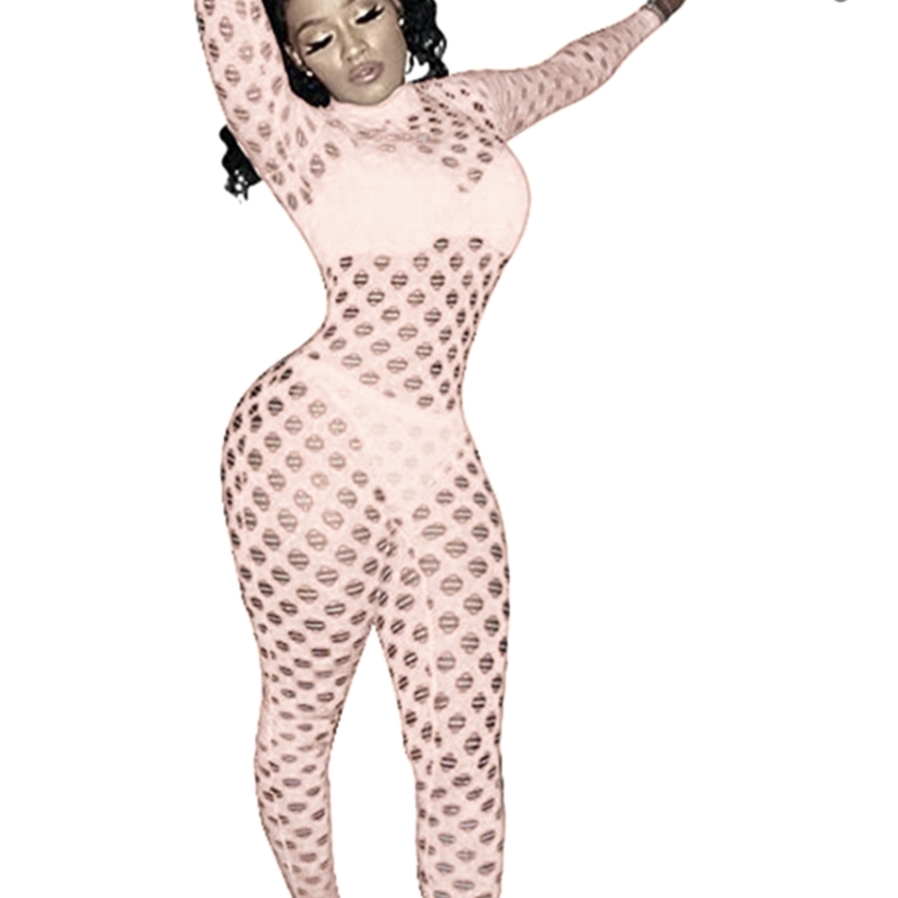 Sexy See Through Bodycon Jumpsuit Mesh Sheer Club Streetwear Rompers